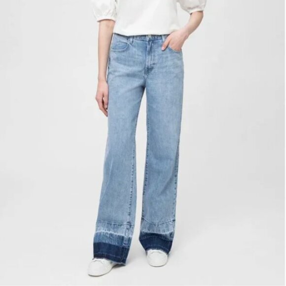 J Brand Joan High Rise Wide Leg Jeans Blissed Out Boho Raw Frayed Hem Tall 26 - Picture 1 of 15